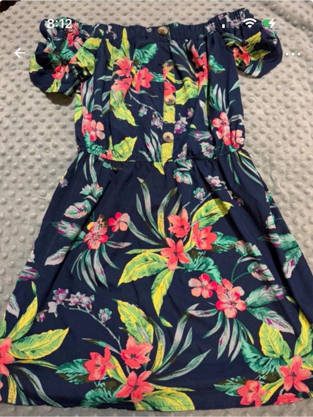 Off-Shoulder Floral Mini Dress in Navy - Picture 2 of 2